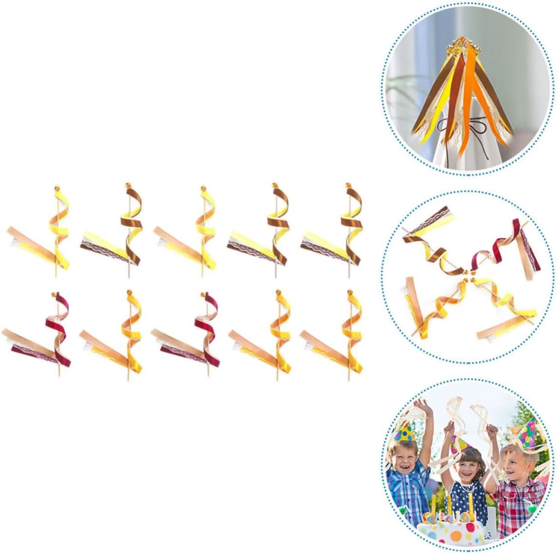 10pcs Wedding Fairy Wands Ribbon Sticks with Bells and Lace Ribbon Streamers, Convenient to Carry Wooden Sticks, for Wedding and Party Decoration Color