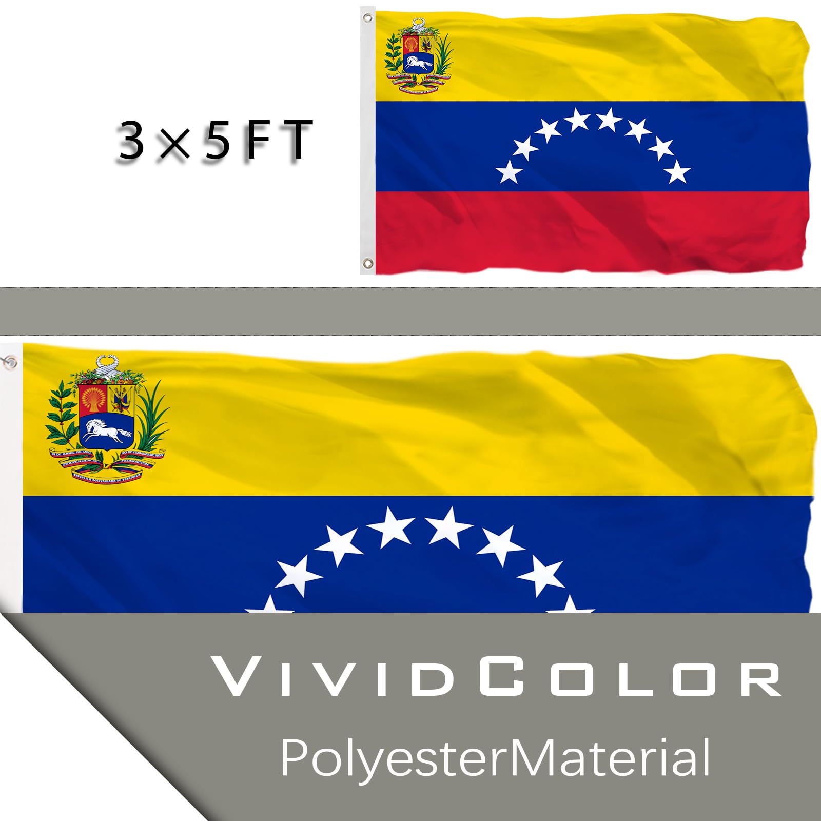 tnpun Bandiera venezuelana a 8 stelle, 7,6 x 12,7 cm, double face, colori vivaci, resistente tessuto in nylon 210D con 2 occhielli in ottone, 4 file di punti
