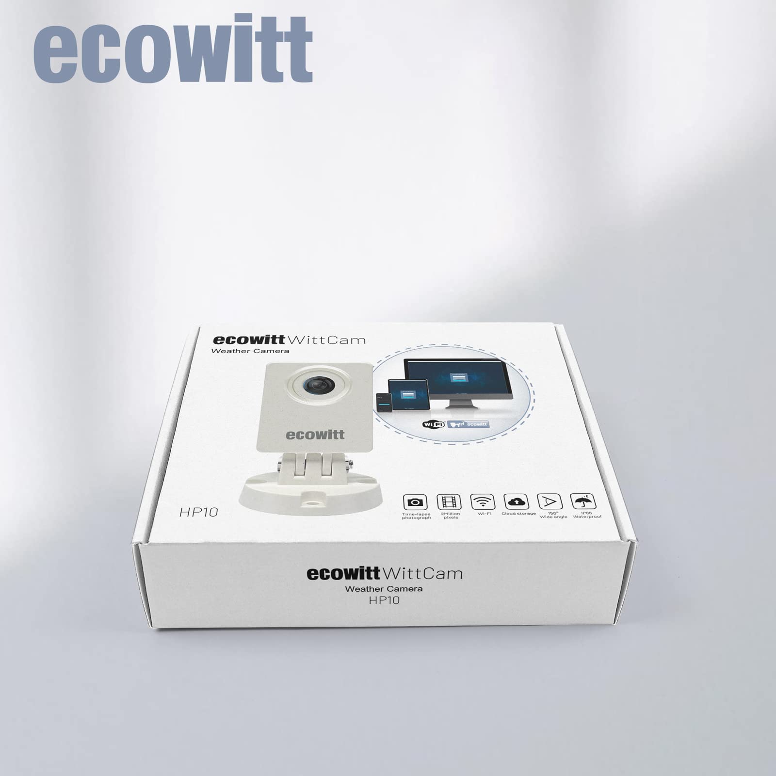 ECOWITT WittCam Kamera zewnętrzna HP10, wewnętrzna i zewnętrzna kamera podłączona do sieci Wi-Fi IP66, wodoodporność FOV150°, szeroki kąt / 2 miliony pikseli, serwer pomocniczy, fotografia poklatkowa