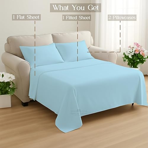 Miniatura 8 de Sleeper Sofa Juego de sábanas de 4 piezas de alta calidad, 100% algodón de 500 hilos, tejido de satén liso y súper suave, sábanas de cama extra