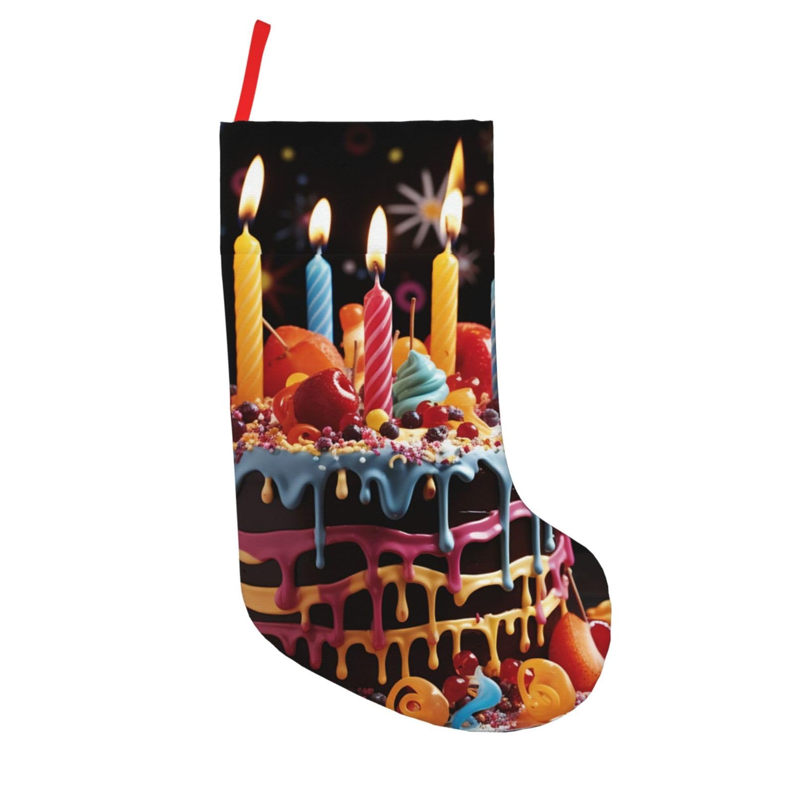 LZQPOEAS Happy Birthday Big Cake Christmas Stockings Large Xmas Stockings 18 in Personalized Xmas Hanging Stocking Christmas Decorations for Holiday Party Family Decor