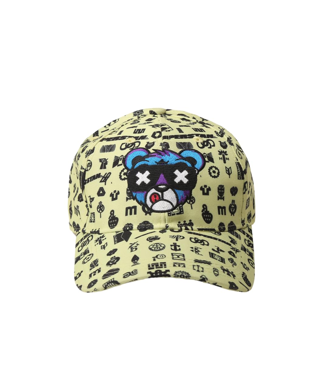 SUPERSTANPolyester Twill with Lucky Bear Custom Embroidery Baseball Cap for Men and Women Yellow Black
