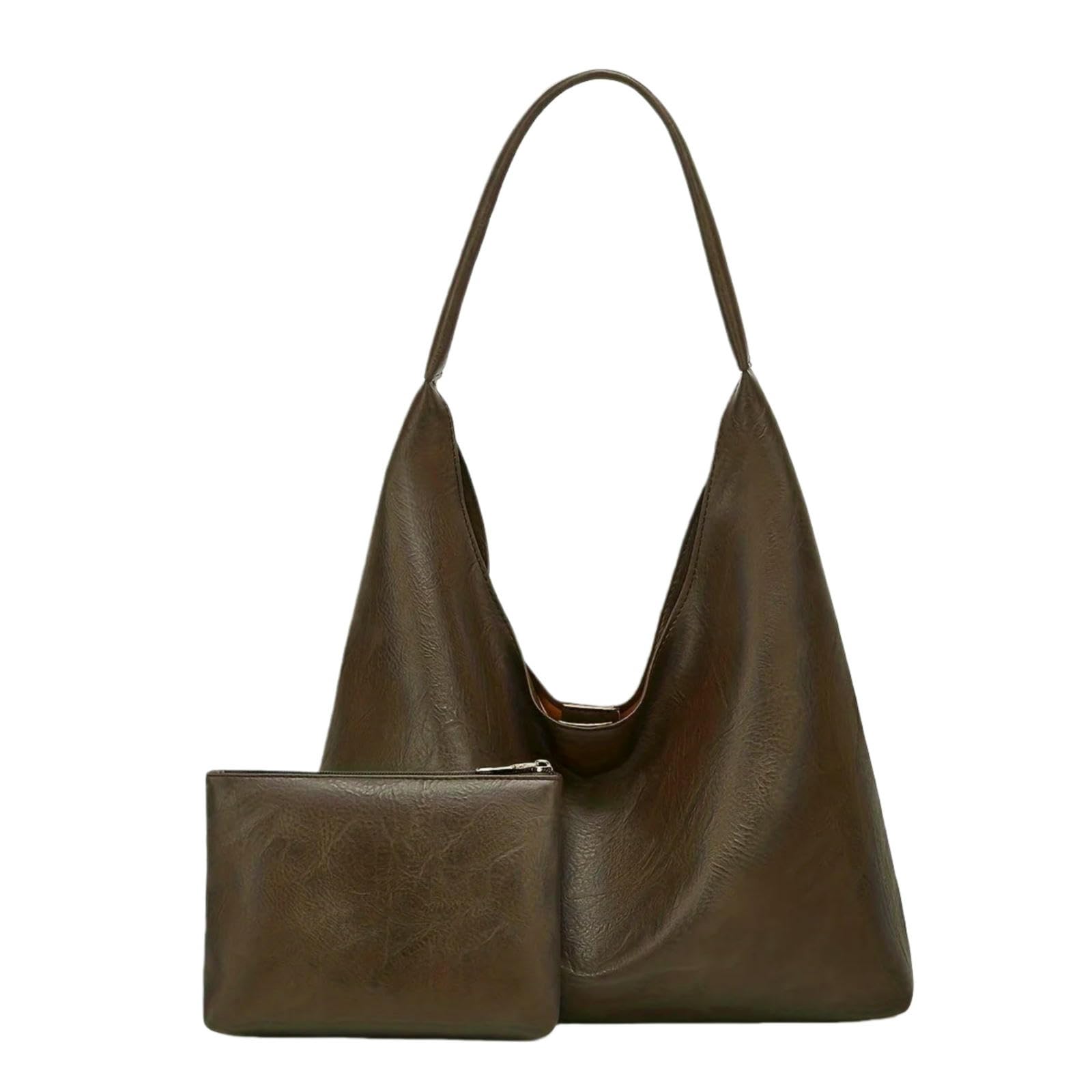 Veslyn Women's Coffee Tote Bag ；Makeup Fashion Soft Hobo Shoulder – ’S 2026 Pu Leather Handbag With Matching Pouch, Versatile Commuter Purse