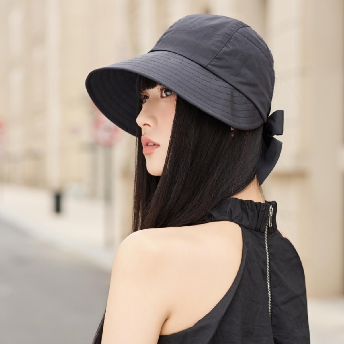 Womens Wide Brim Visor Sun Hats UPF50+ UV Protection Packable Summer Hat with Adjustable Bow - Image 6