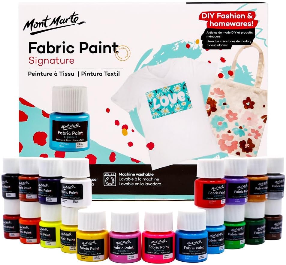 Fabric Paint Set 20pc x 20ml, Black,Gold,Green,Pink,Purple,Red