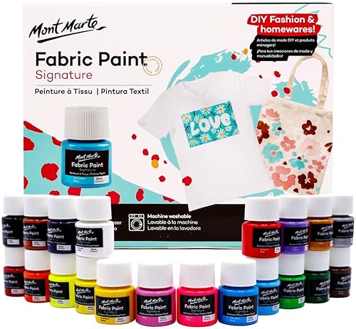 Miniatura 8 de Mont Marte  Juego de pintura de tela  8 piezas x 20 ml  Pinturas textiles permanentes de colores  ideal para ropa, bolsas y todos los tejidos