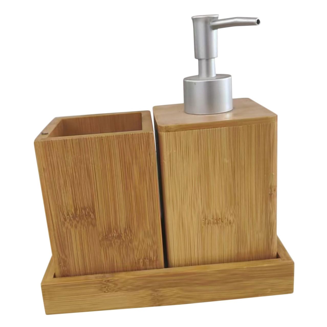 VILLCASE Set di Accessori per Bagno in Bambù, Portaspazzolino e Contenitore Ricaricabile per Detergente, per Bagno Ordinato e Curato