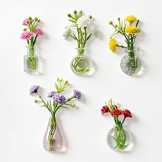 5 Pack Mini Vase Fridge Magnets, Tiny Glass Magnetic Plant Pots for Real Flowers, Cute Refrigerator Decor for Kitchen Office Locker, Aesthetic Small Magnet Bud Vase