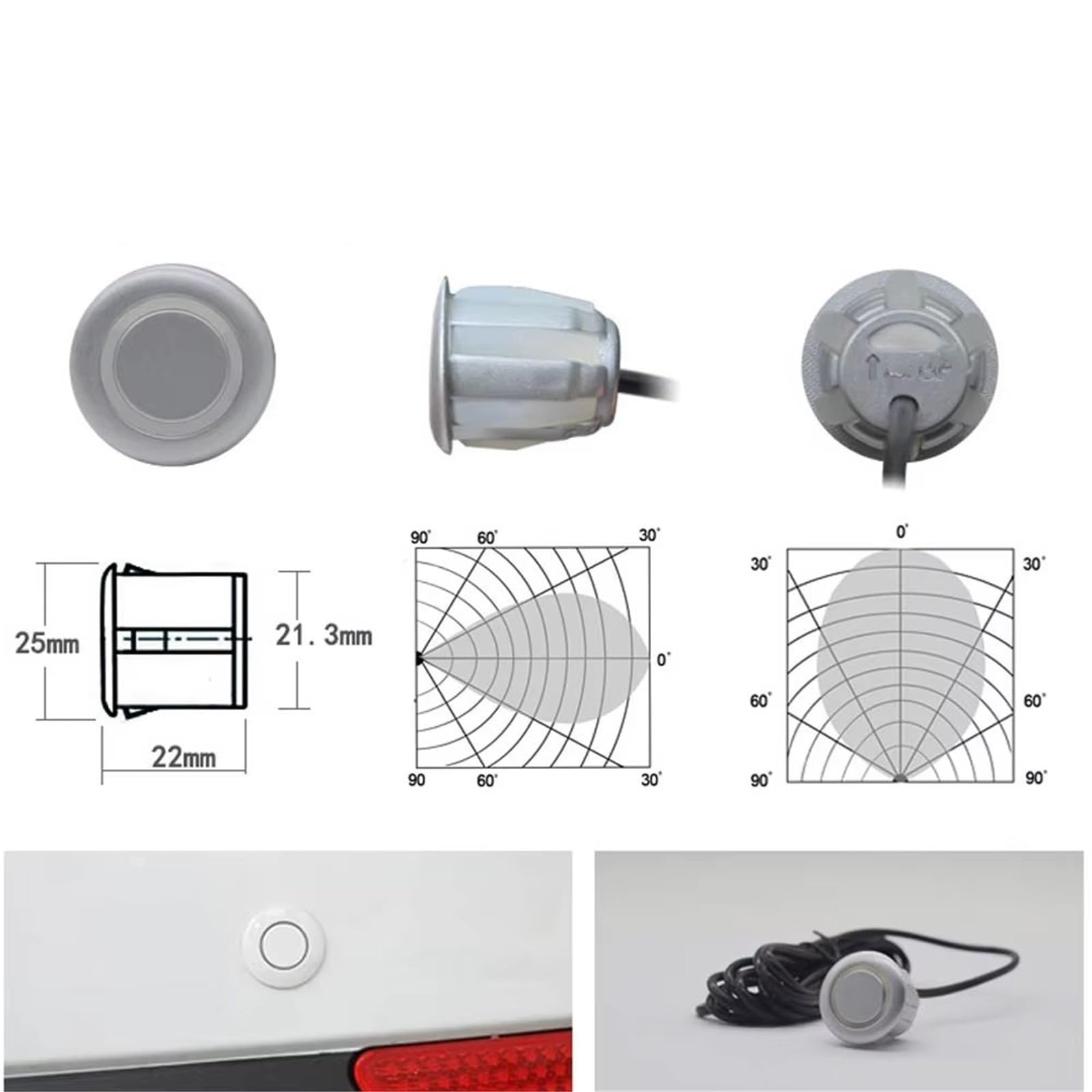 Sensor PDC Radar Marcha Atrás 4 Sensores Aparcamiento Aparcamiento Para Coche Kit Parktronic Para Garaje Sensor Distancia Alerta Sonora Sensores Geomagnéticos Para Coche(White)