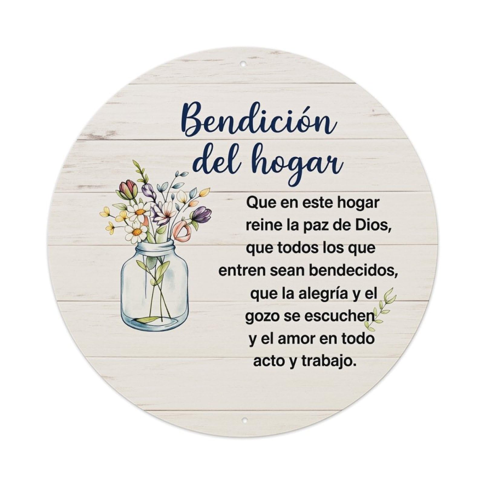 Floral Jar Peaceful Home Blessing Round Tin Sign Vintage Metal Poster, Home Bar Garage Man Cave Cafe Indoor & Outdoor Wall Decoration 8x8Inches