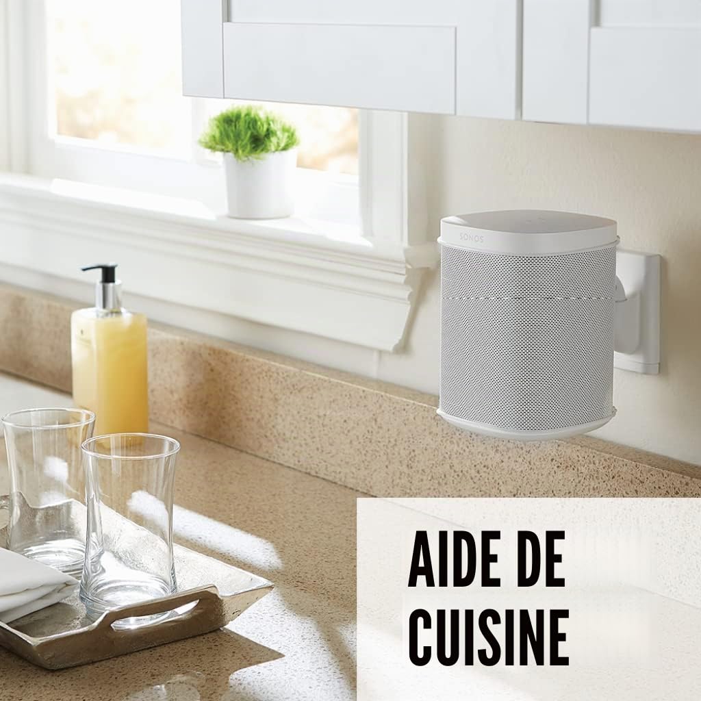 Sanus Support d'enceinte murale réglable pour Sonos Play : 1 & Play: 3- Inclinable et orientable pour un meilleur son - Lot de 2 - Blanc