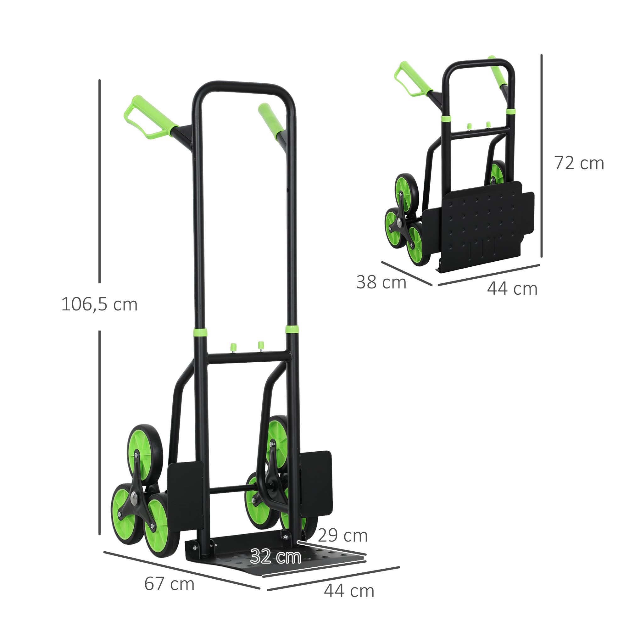 DURHAND Treppensteiger Sackkarre klappbar Transportkarre mit Stahlrahmen max. 120kg 106,5 cm Transportwagen für Umzug Werkstatt Lager Grün