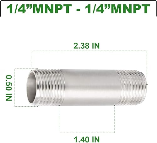 Miniatura 421 de TAISHER 2 accesorios de tubería de acero inoxidable, 1/2 "NPT x 1/2" NPT macho roscado, tubo fundido de pezón de 6 pulgadas de longitud 1.969 in