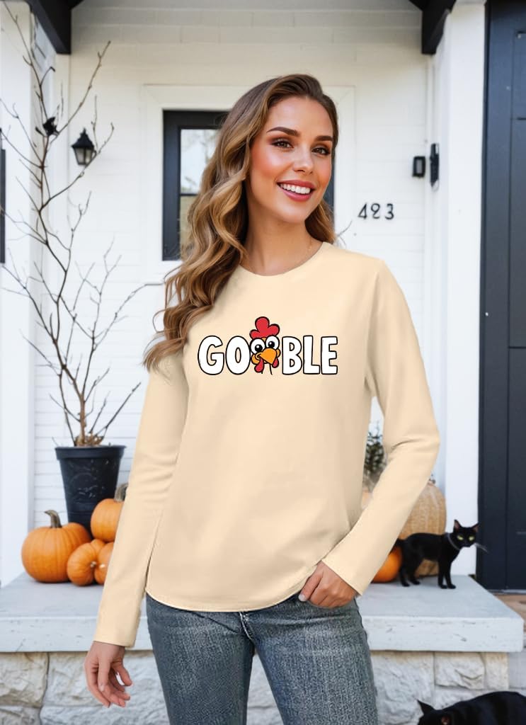 Thanksgiving Long Sleeve Shirts for Women Funny Gobble Turkey Graphic Tee Fall Thanksgiving Outfit - Image 2