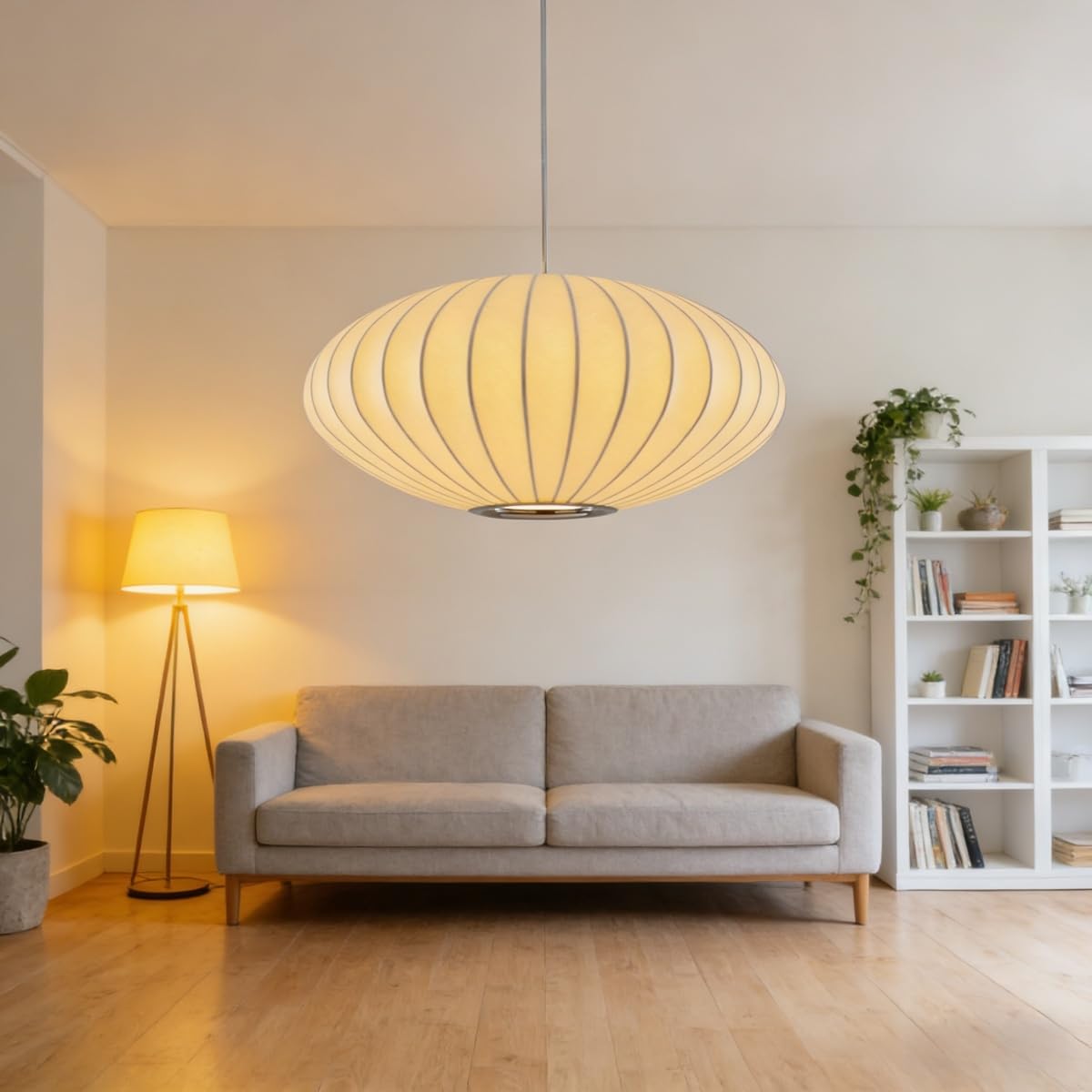 Lampenschirm hängelampe,40cm Wabi Sabi Boho Pendelleuchte | Weiße Imitation Seide lampenschirm,Laterne japandi lampe,Für Wohnzimmer Esszimmer Schlafzimmer Und Flur