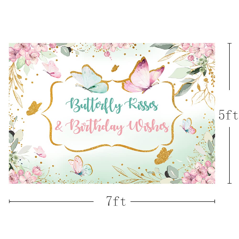 Avezano 7x5ft Butterfly Birthday Backdrop - Pink Floral Pastel Photo Booth Background