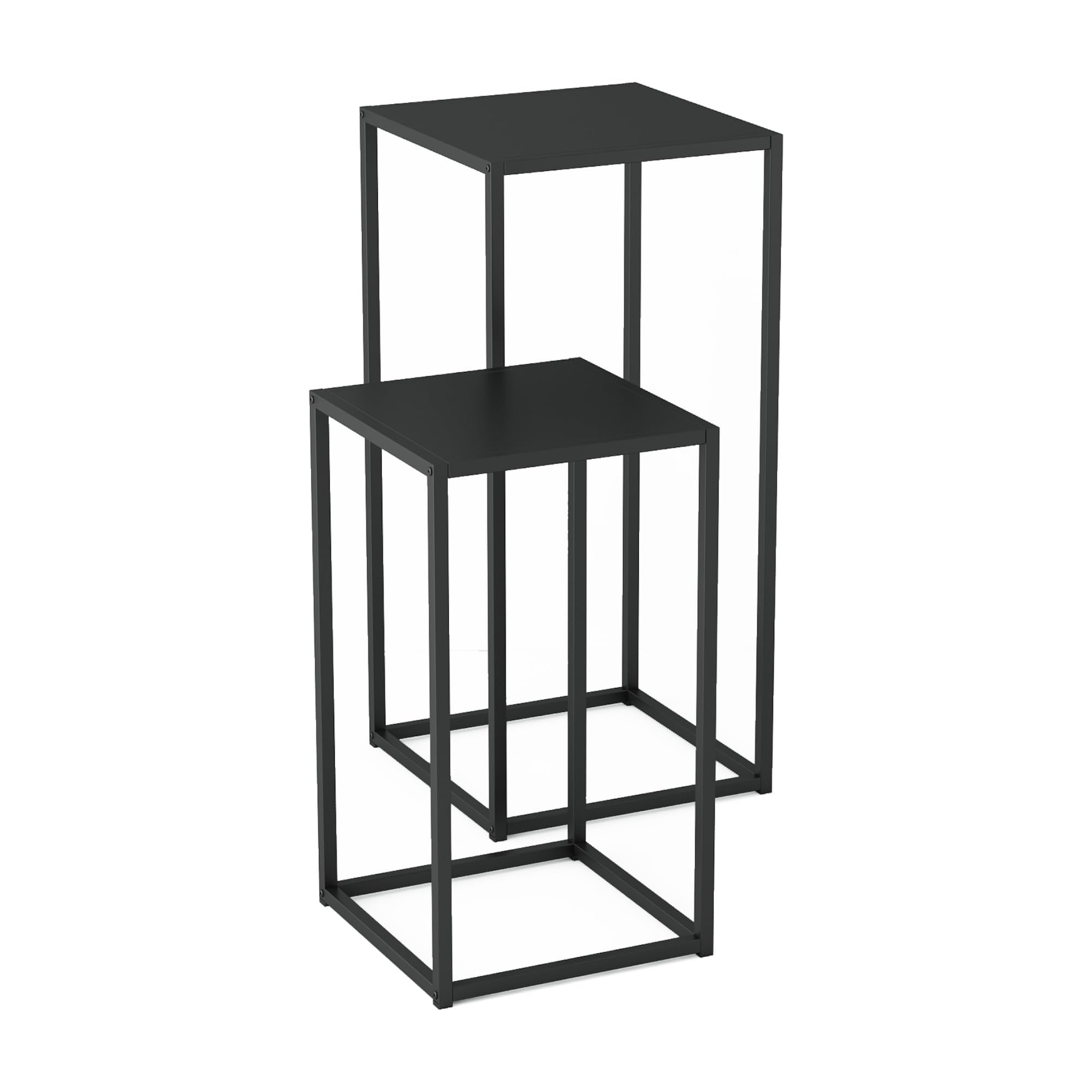 [en.casa] Set di 2 Tavolini a Consolle in Altezze Diverse Tavolini a Colonna Rettangolare Consolle Sovrapponibili in Acciaio Mobile Espositore - Nero