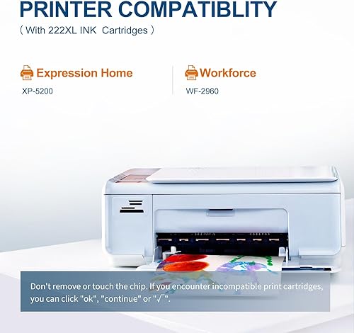 Miniatura 3 de Paquete combinado de 5 cartuchos de tinta 222XL remanufacturados para impresoras Epson 222 XL 222XL T222 222 para impresora Epson WorkForce WF-2960