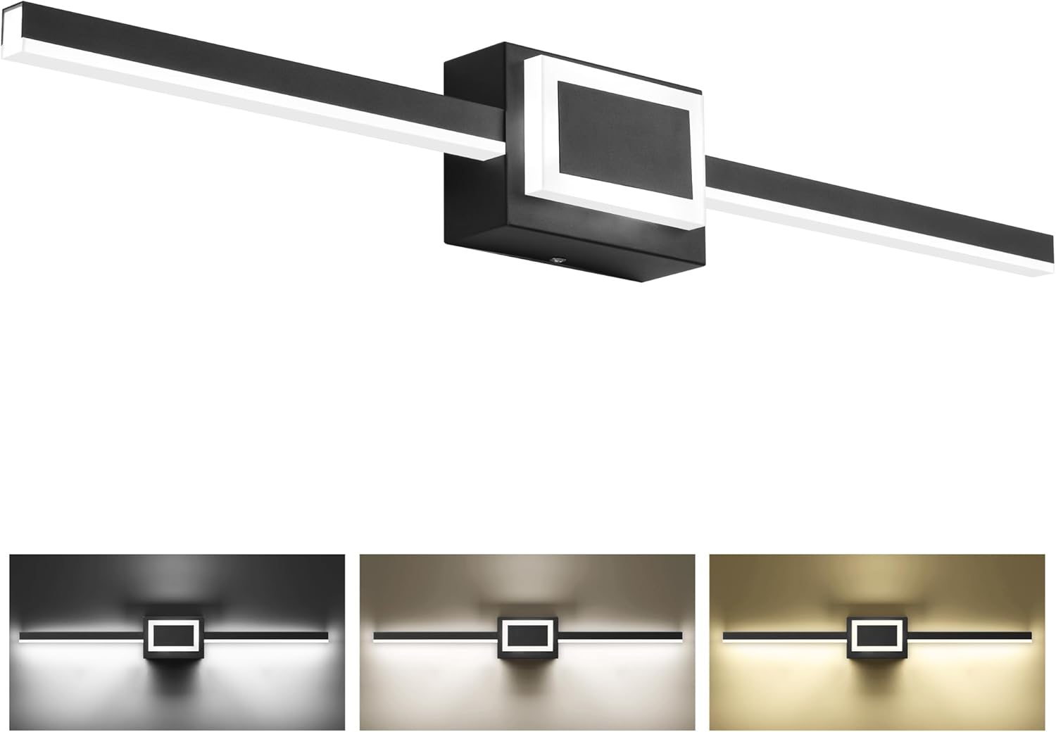 ZUZITO 24in Black Vanity Lights Modern LED 3CCT Dimmable Bathroom Light Fixtures Over Mirror, 16W 3000K/4500K/6000K Color Adjustable