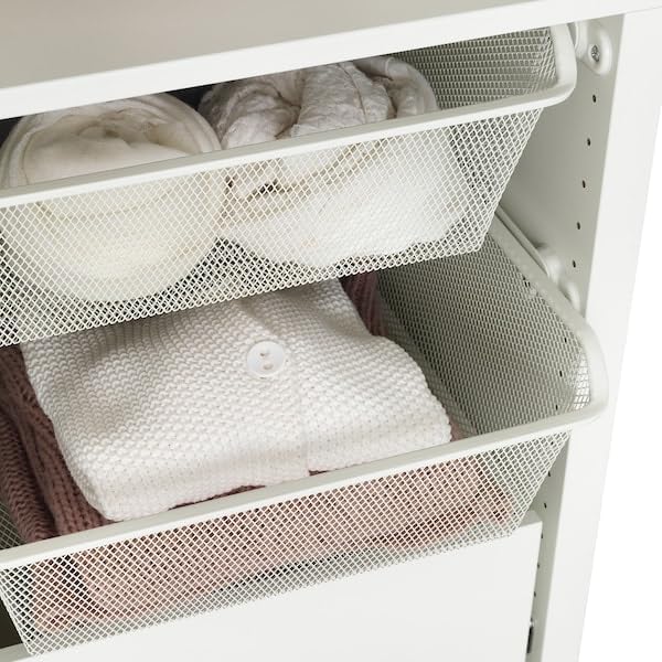 White Mesh Storage Basket with Pull-Out Rail – 19 5/8x22 7/8" Slide-Out Steel Drawer for Closet, Cabinet, or Wardrobe Organization