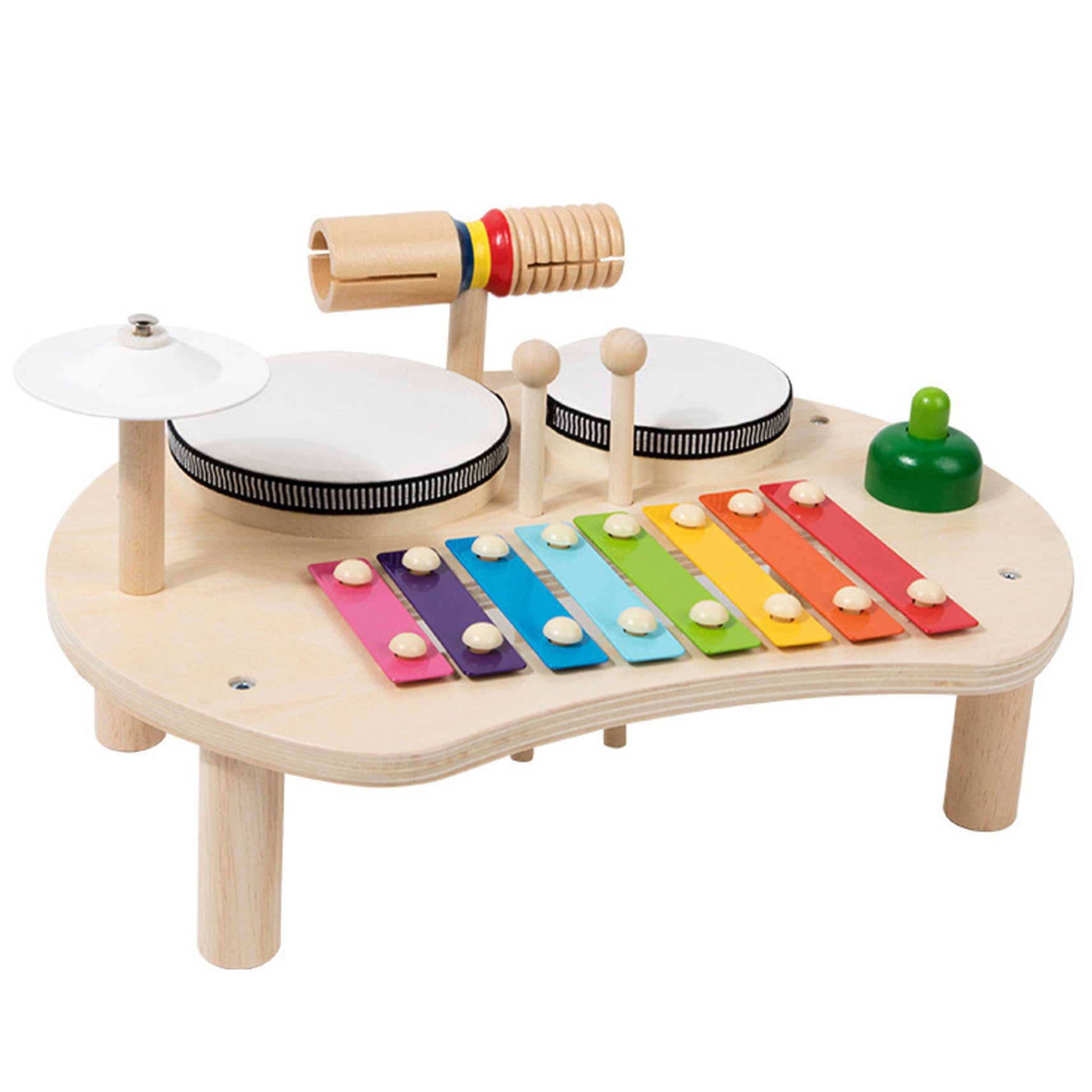 Set di tamburi per bambini Giocattoli musicali per bambini in legno con slot di archiviazione 5 in 1 Giochi di strumenti musicali per illuminanti sicuri per .