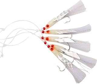 Paquete de 15 aparejos de plumas de caballa Sabiki, señuelos Sabiki con 6 anzuelos de señuelo de pesca, anzuelos para apuntar a arenque y caballa