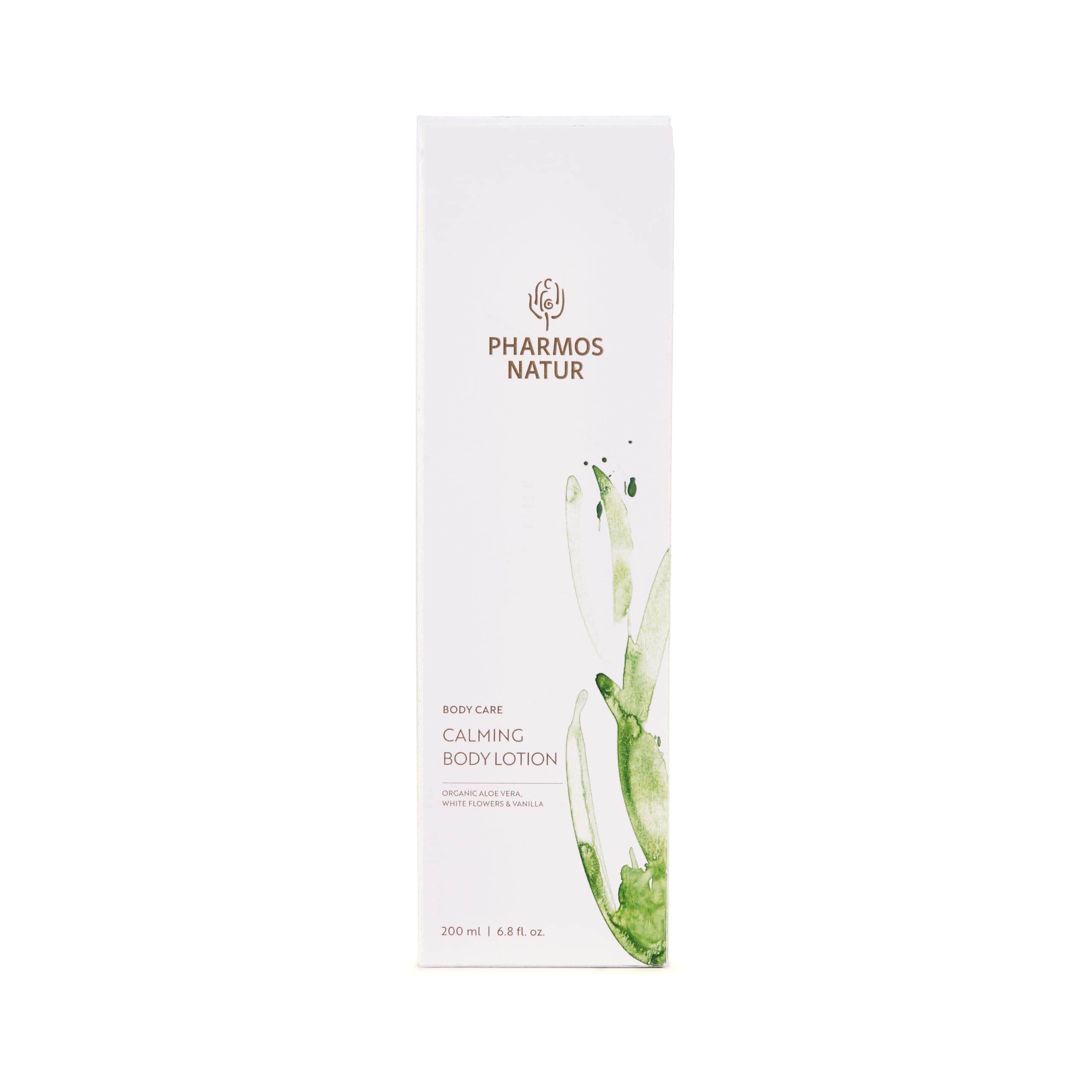 Pharmos Natur Calming Body Lotion – mit weißen Blüten & Vanille, zart duftend, feuchtigkeitsspendend, regenerierend, beruhigend, unterstützt innere Ruhe & guten Schlaf, vegan, alle Hauttypen - 200 ml