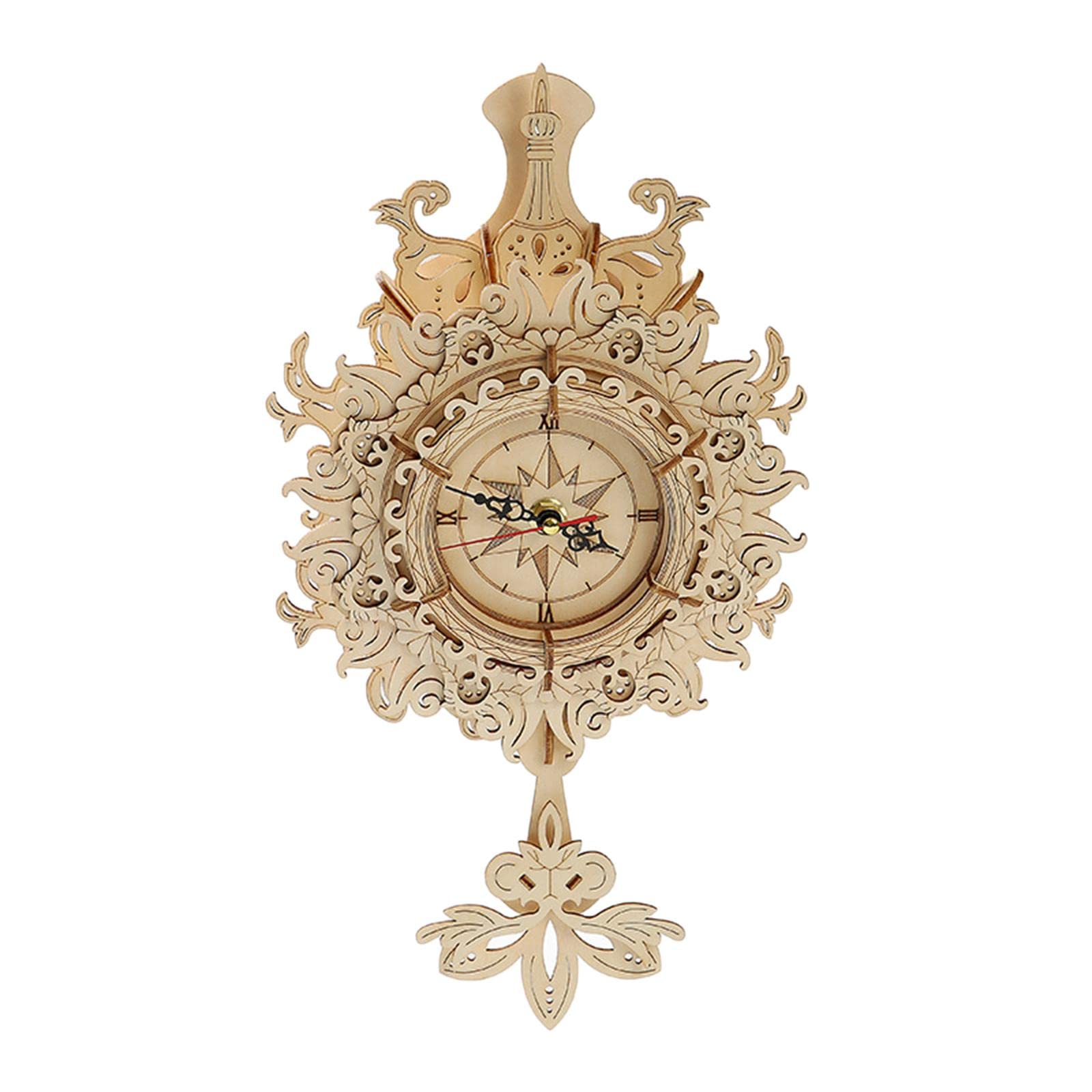 HouseVibe Modello di Orologio a Pendolo in Legno 3D per Adulti, Kit Fai da Te per Costruire Orologio da Parete Barocco, Decorazione Artigianale, 7.48x2.95x13 pollici