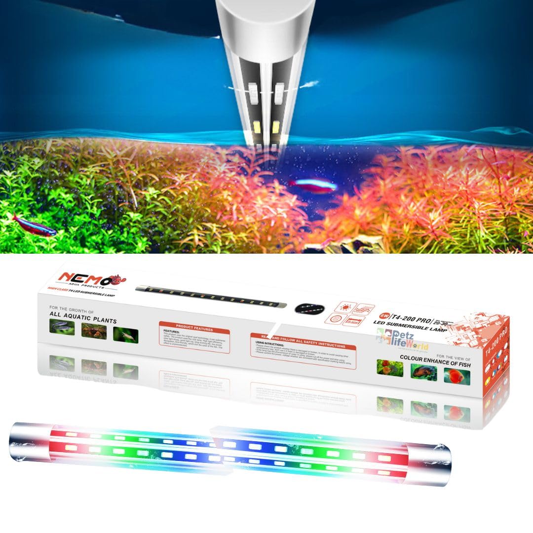 Nemo Submersible Colour Changing Double Row LED Light for Aquarium Fish Tank (T4-200 Pro) Suits Upto 2 Feet Tank | WRGB | 3 Mode | Water Proof (Alluminium Bracket) (B0D2WMGGPT) Amazon Price History, Amazon Price Tracker