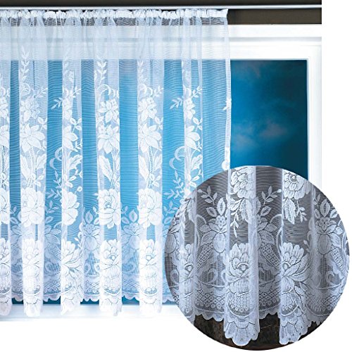 Arsvita Rideau Jacquard à Bande Universelle en Dentelle - Rideau en B500 x H145 cm (Thekla Large Flower) Voilage avec Motif Floral