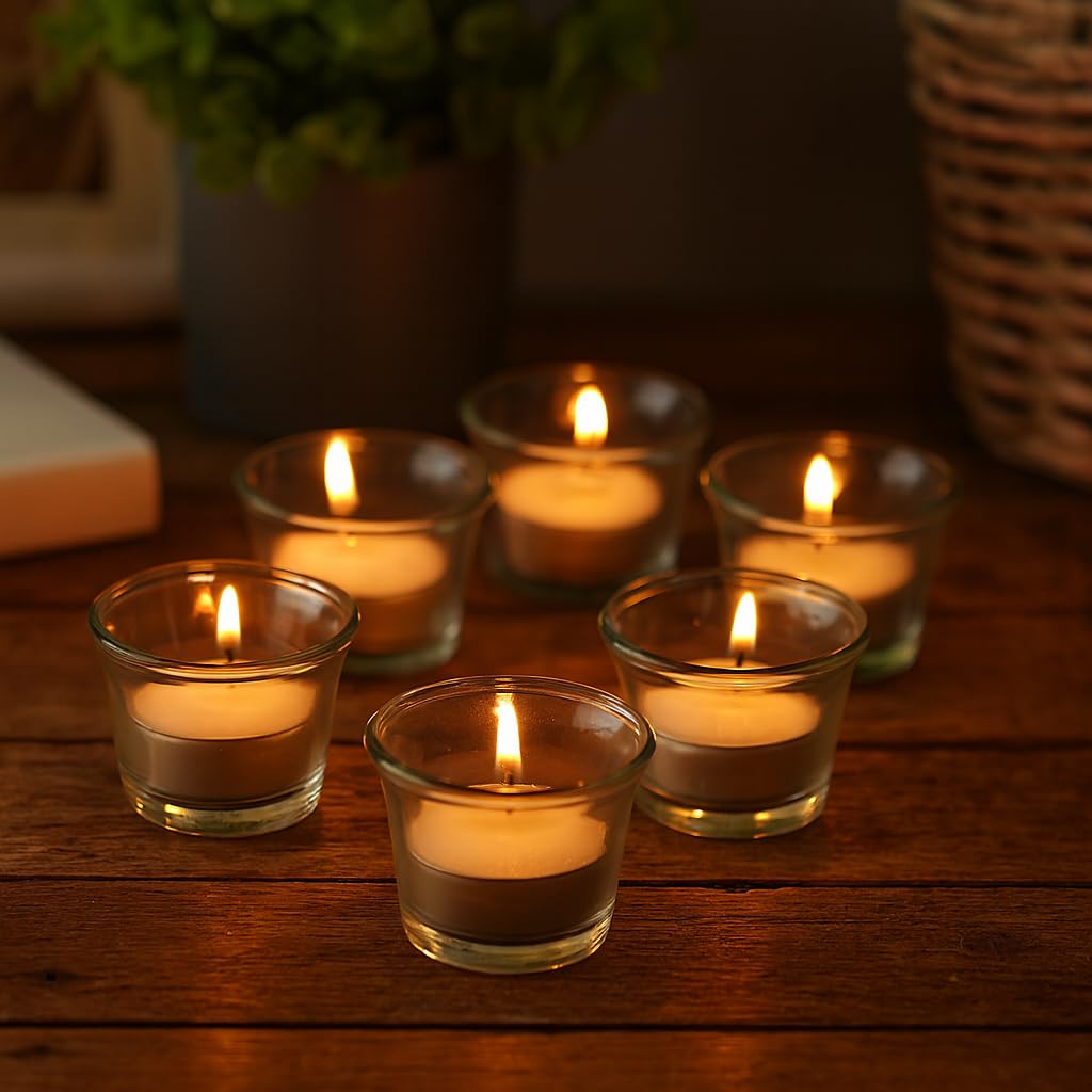 Pure Source India Glass Votive Tealight Candle Holders - Living Room Side Table Home Decoration (Glass, Pack of 6, Clear)-image-20