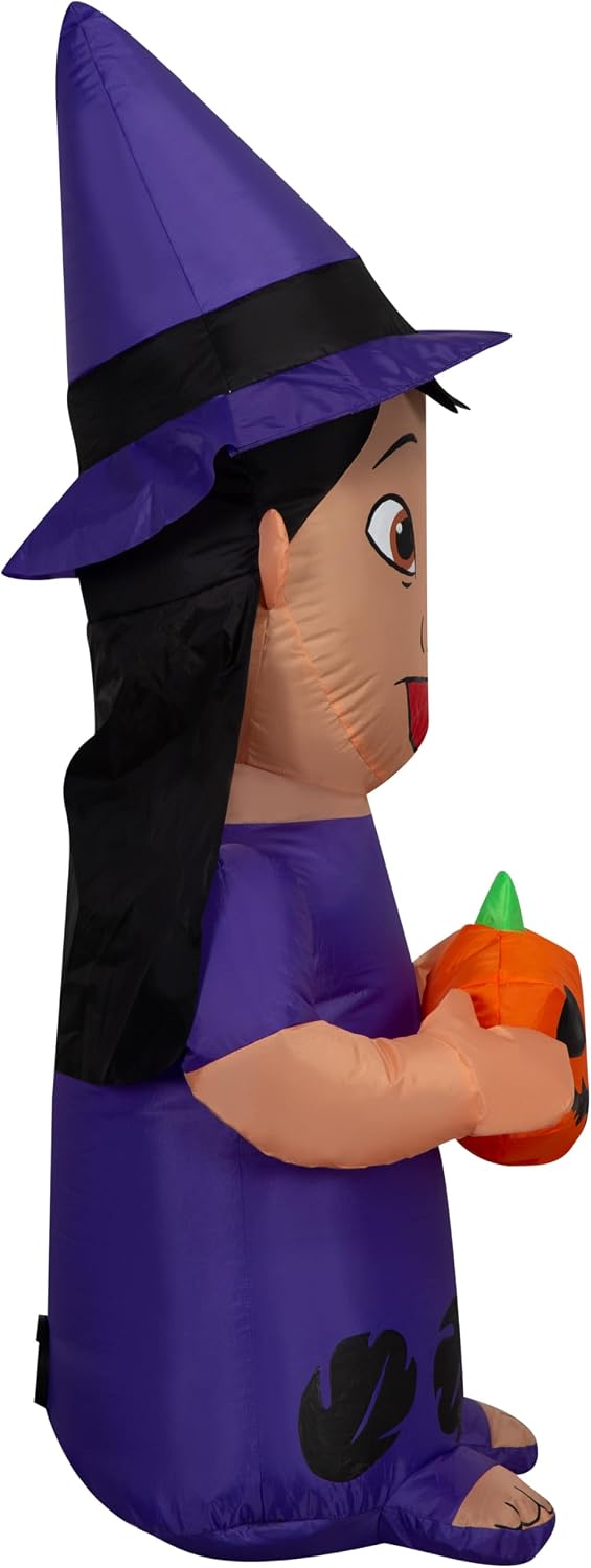 Gemmy Lilo Halloween Inflatable, 4 Ft Tall Lighted Witch Hat Yard Decoration with Pumpkin, Disney Outdoor Decor with Stakes and Tethers