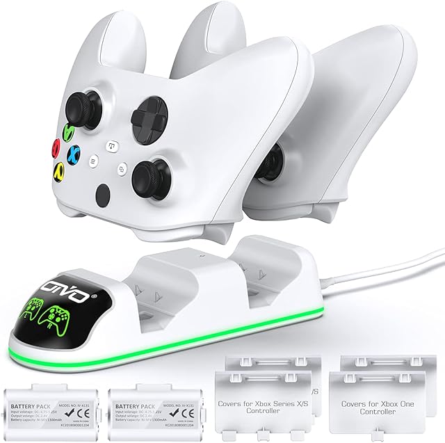 OIVO Controller Charging Dock with 2 x Rechargeable Battery Packs for Xbox One/Xbox Series X/S, Twin Charging Dock with 2 x 1300mAh Rechargeable Battery Packs - White (Xbox Series X & S/Xbox One)