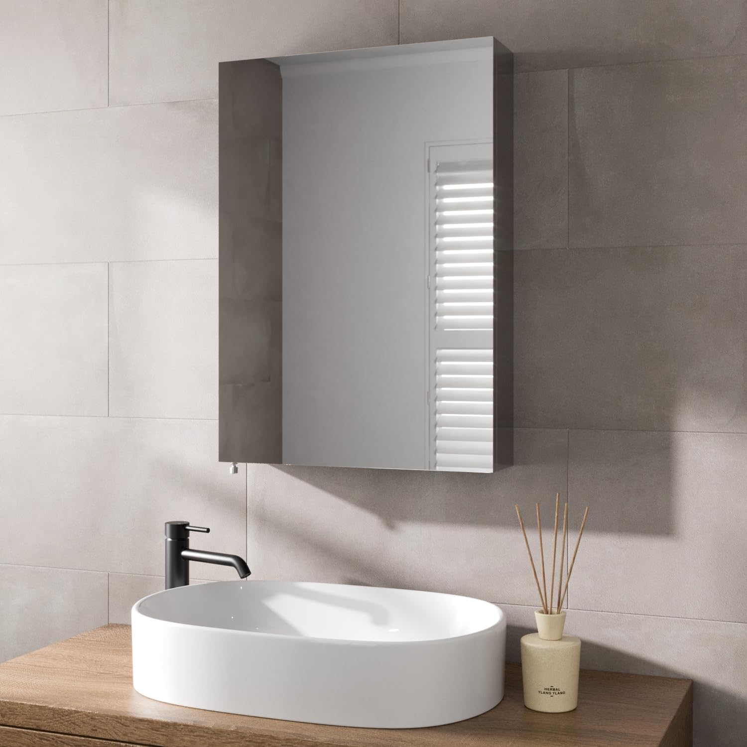 Artisยฎ 500 x 700mm Wall Mounted Stainless Steel Single Door Bathroom Mirror Storage Cabinet Cupboard Wall Mounted Mirror, Internal Shelf, Reversible Design