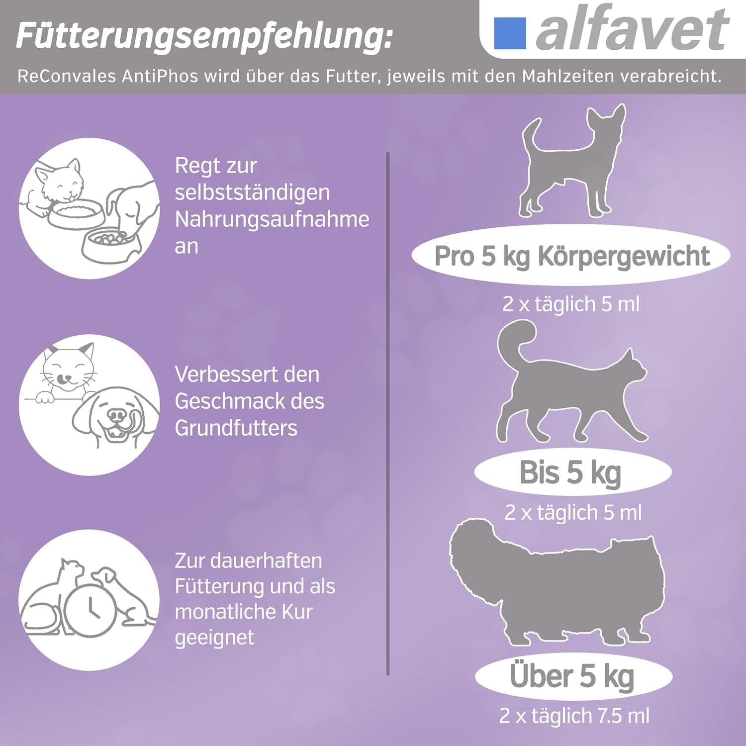 Alfavet ReConvales AntiPhos, zur Unterstützung der Nierenfunktion von Katzen und Hunden, Nahrungsergänzung mit Phosphatbinder, 3 x 90 ml Flaschen