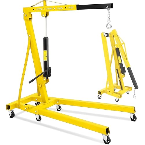 2 Ton Hydraulic Engine Hoist, Cherry Picker Engine Hoist, 4400LBS Foldable Garage Crane Lifter w/Telescopic Boom & 6 Swivel Casters for Workshop, Warehouse, Auto Repair