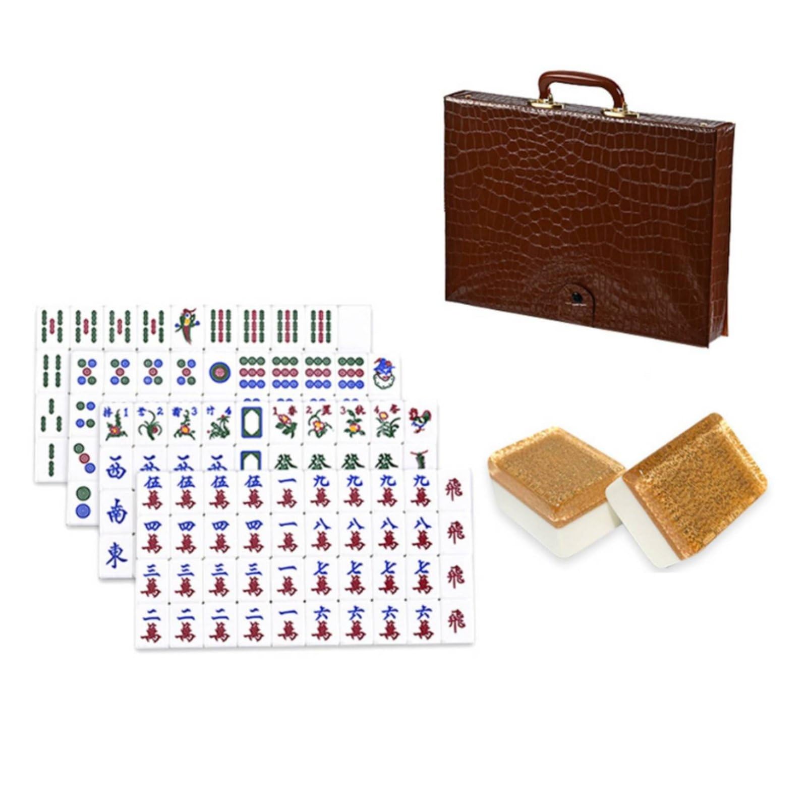 Baoblaze Mahjong Jeu Traditionnel avec 160 Tuiles Acrylique Moulées Finition Cristalline et Caractères Nets Accessoires Solides Adapté aux Jeux en Famille Ambiance Intérieure, Or Champagne