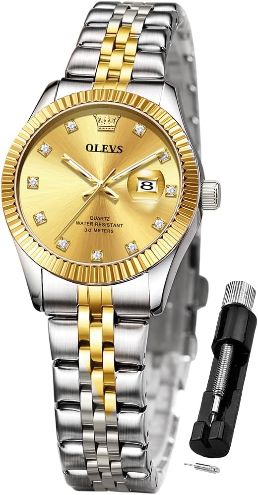 OLEVS Women Watches Business Dress Female Ladies for Small Wrist Watch Gold Silver Tone Stainless Steel Band Analog Quartz Day Date Waterproof Lady Watches