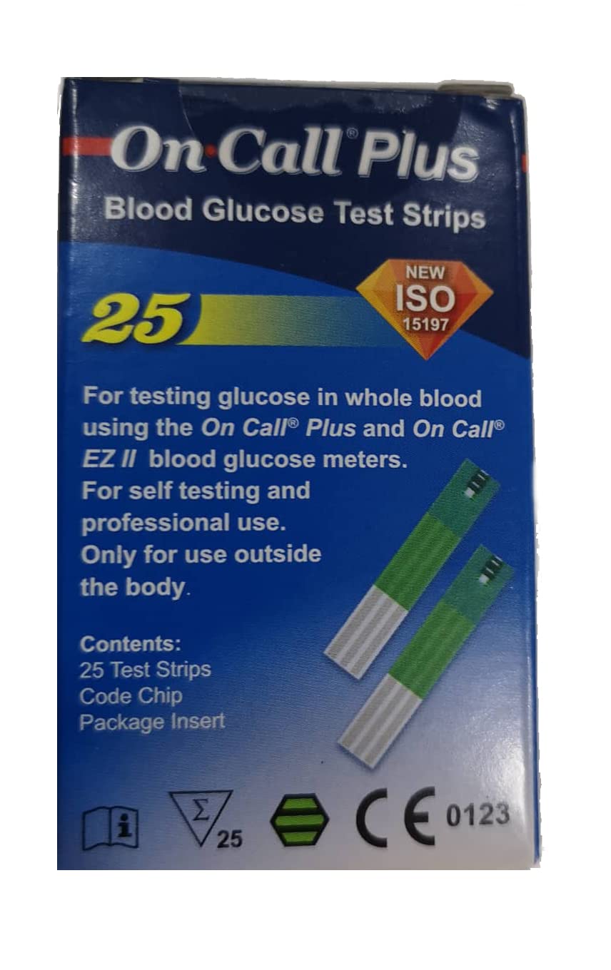 Gima Glucose Strips to Measure the Glucose Concentration in Whole Blood which work with On Call Plus II e On Call Plus Blood Glucose Meters - box of 25 strips.