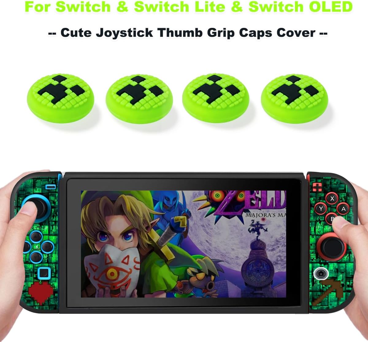 Carrying Case for Nintendo Switch, Soft Switch Case, Switch Screen Protector, Thumb Grips Caps, Switch Accessories Protective Case for Switch Console, Portable Travel Carry Cases for Switch, Green - Image 5