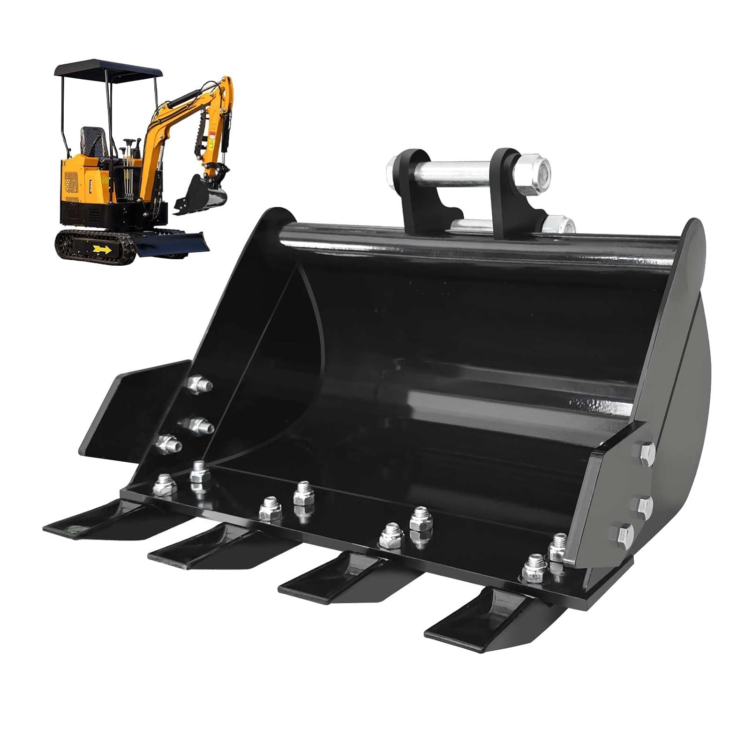 500mm Digging Bucket Attachment for 1-1.8 Tons Mini Excavator, Hole Diameter 0.98in,Bucket Metal Trenching Digger with Metal Teeth
