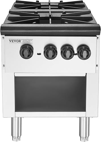 Miniatura 10 de VEVOR Estufa de gas comercial con 2 quemadores, estufa de cocina de propano y gas natural, placa caliente de gas de acero inoxidable, equipo de