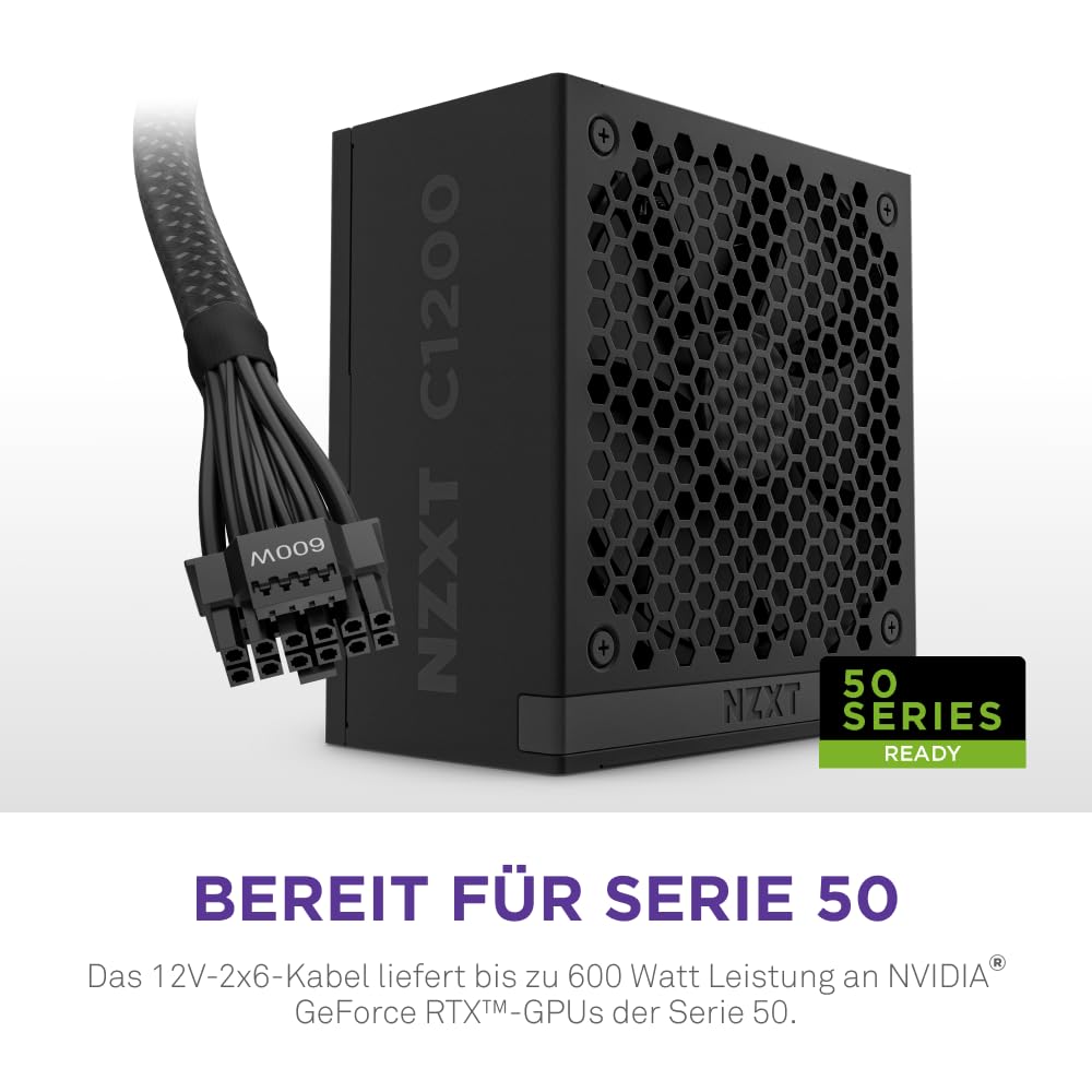 NZXT C1200 Gold ATX 3.1 - Vollständig modulares, geräuscharmes PC-Gaming-Netzteil - 1200 Watt - 80 Plus Gold - 12V-2x6-Anschluss - Zero Fan-Modus - 100% japanische Kondensatoren - Schwarz