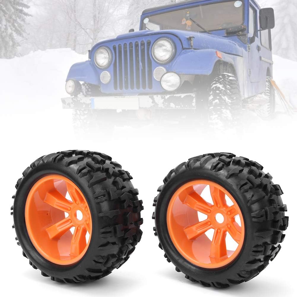 2Pcs Wheels Tyre, 1/8 Scale RC Car, Duravle Rubber Tires Hubs Accessory Fit for ZD Racing 8477 RC Car (Orange) Model Car Accessories
