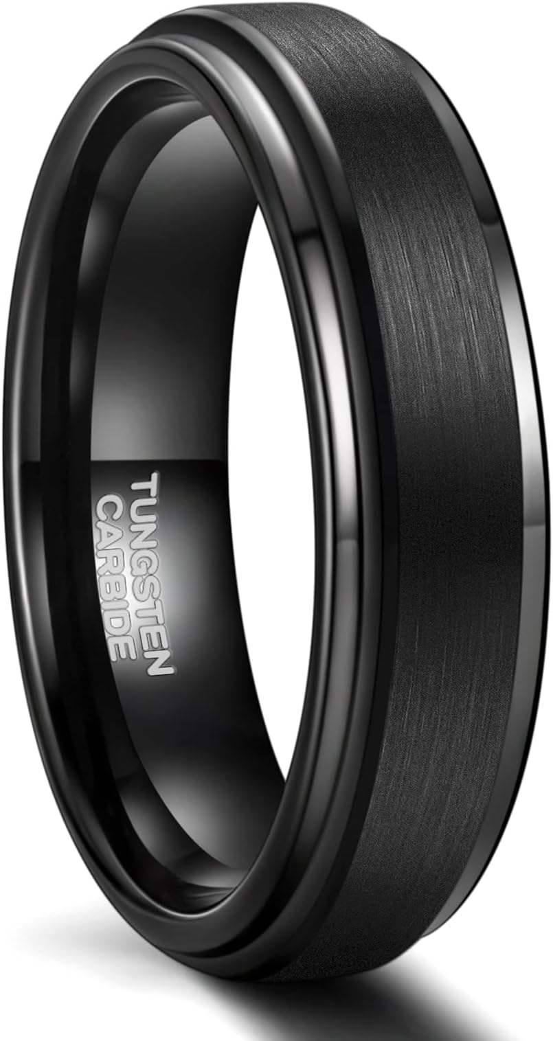 Greenpod 6mm 8mm Black Tungsten Rings for Men Women Brushed Wedding Bands Ring Matte Finished Comfort Fit Size 4-15