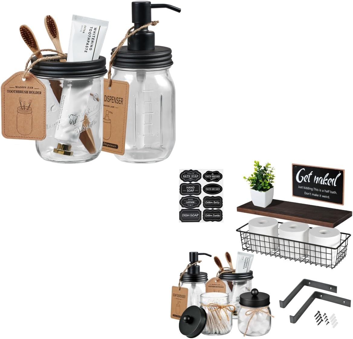 SheeChung Glass Soap Dispenser Toothbrush Holder Set & 8Pcs Bathroom Accessories Set Complete