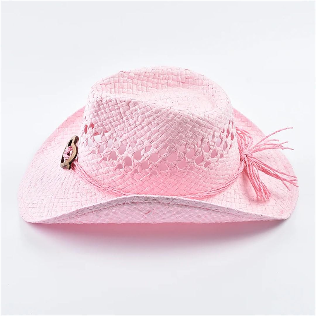 Cappello di paglia da donna, stile occidentale, per attività all'aperto, spiaggia, cappello da sole, Pnnrk, Etichettalia unica