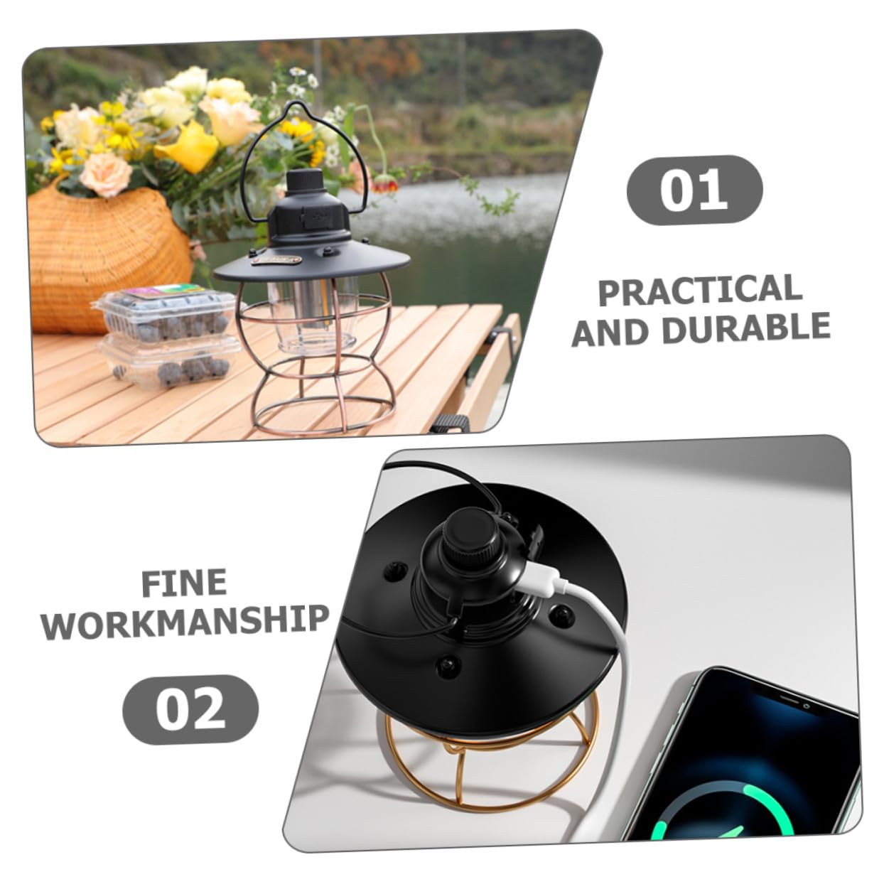 Linterna LED Camping Portátil Recargable Vintage Lámpara de Mano Ligera con USB Multifuncional para Acampada y Senderismo Luz LED Mano Fácil de Usar