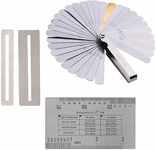 Guitar Fret Ruler Feeler Gauge, Guitar String Action Ruler 32 Balde Feeler Gauge with Fingerboard Grip Guard for Guitar Player, Playing Accessories