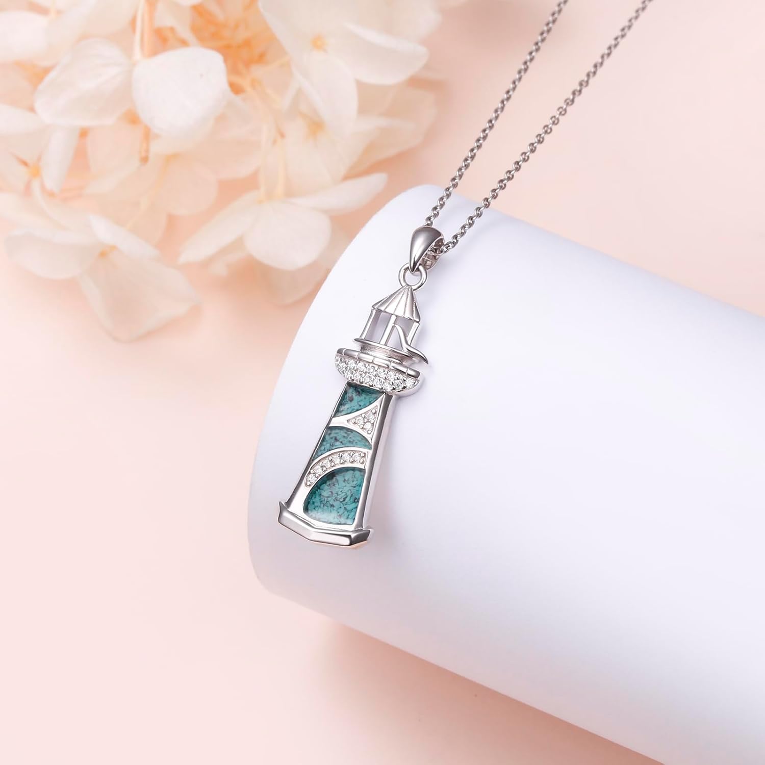 Lighthouse Necklace for Women 925 Sterling Silver Compass Lighthouse Jewelry Abalone Shell/Turquoise Graduation Gift for Women - Image 3